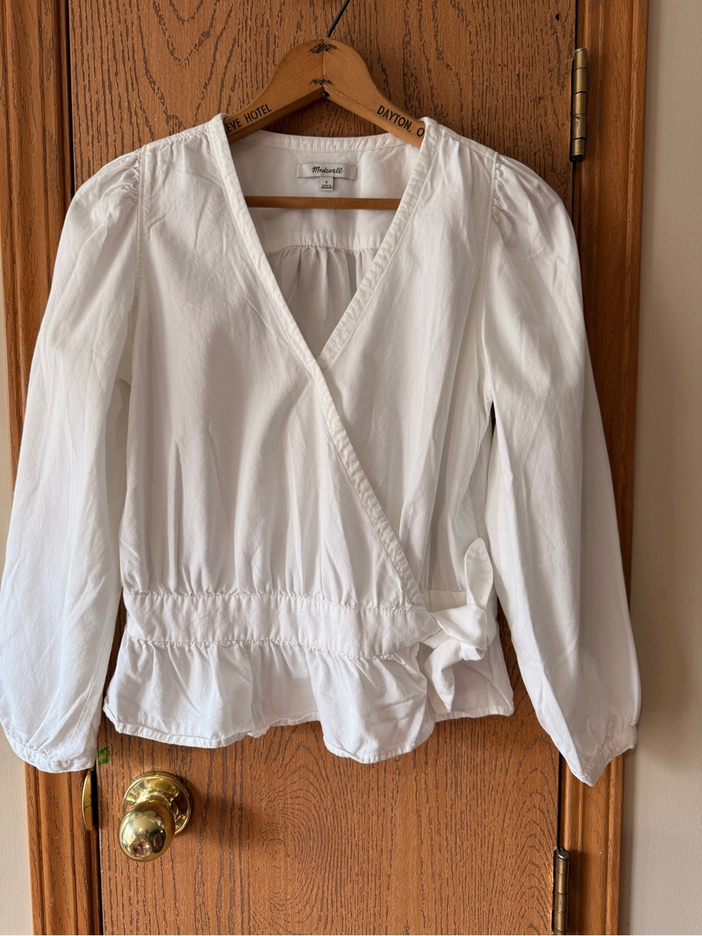 Madewell White V Neck Snap Wrap Long Sleeve Blouse Size Small